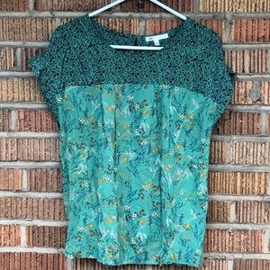 Green floral cap sleeve blouse DR2 Size L